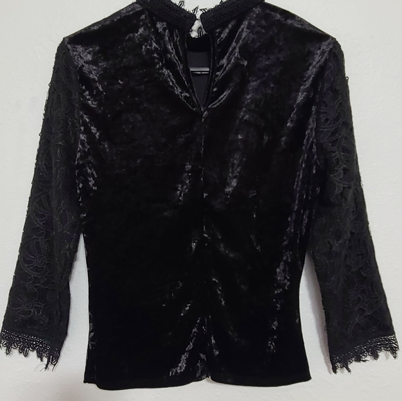 Anthropologie black velvet and lace top - Picture 3 of 10